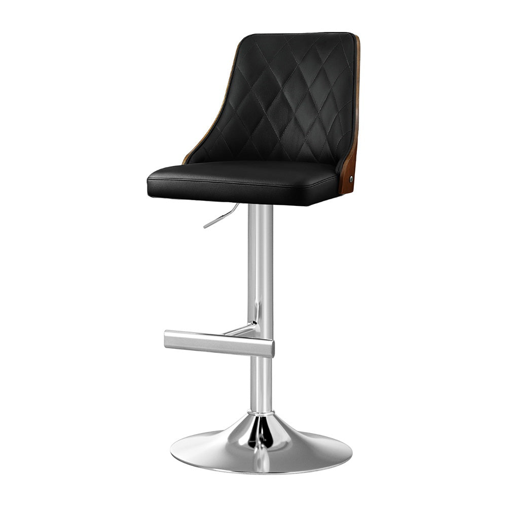 Soren PU Leather & Bentwood Gas-Lift Swivel Bar Stool – Black & Wood — image 1