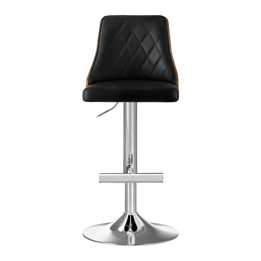 Soren PU Leather & Bentwood Gas-Lift Swivel Bar Stool – Black & Wood — image 3