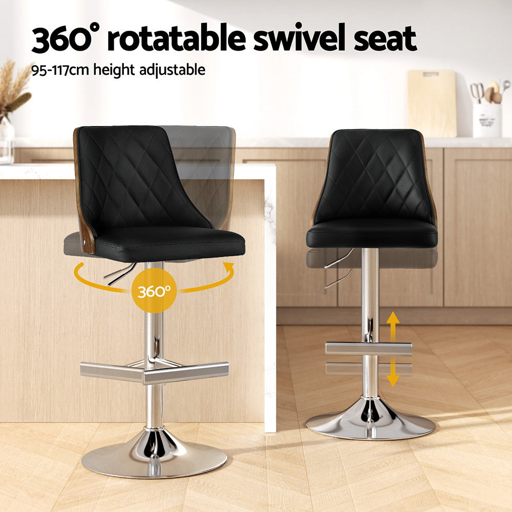 Soren PU Leather & Bentwood Gas-Lift Swivel Bar Stool – Black & Wood — image 4