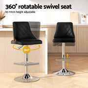 Soren PU Leather & Bentwood Gas-Lift Swivel Bar Stool – Black & Wood — image 4