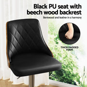 Soren PU Leather & Bentwood Gas-Lift Swivel Bar Stool – Black & Wood — image 5