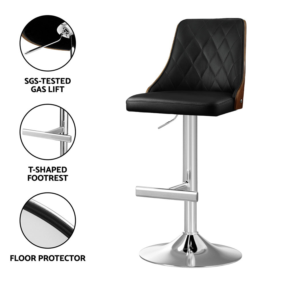 Soren PU Leather & Bentwood Gas-Lift Swivel Bar Stool – Black & Wood — image 6