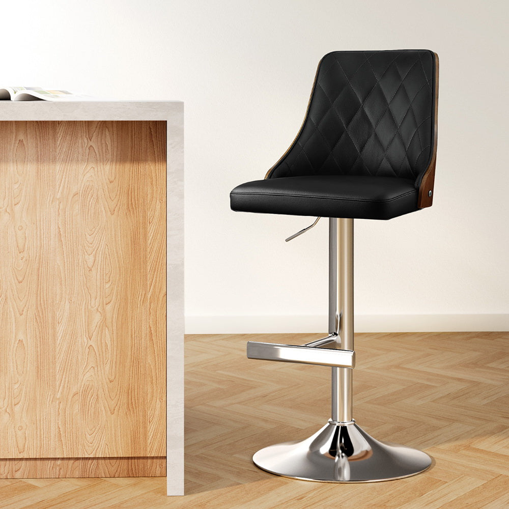 Soren PU Leather & Bentwood Gas-Lift Swivel Bar Stool – Black & Wood — image 7
