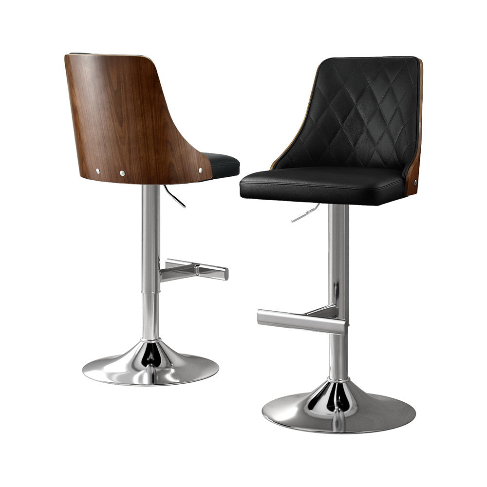 Soren PU Leather & Bentwood Gas-Lift Swivel Bar Stool Set of 2 – Black & Wood — image 1