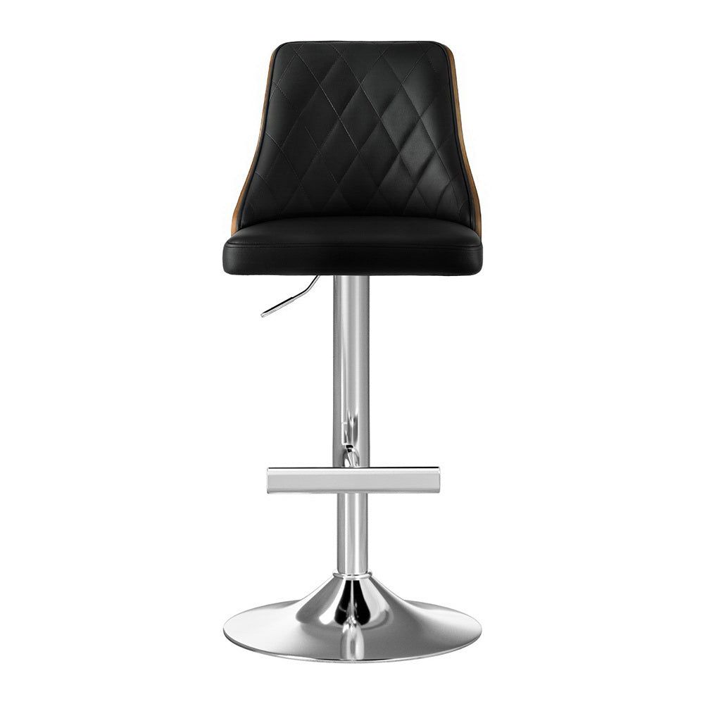 Soren PU Leather & Bentwood Gas-Lift Swivel Bar Stool Set of 2 – Black & Wood — image 3