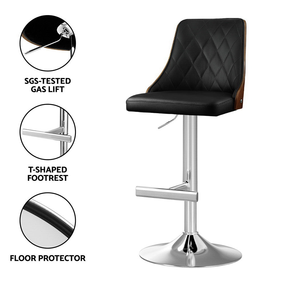 Soren PU Leather & Bentwood Gas-Lift Swivel Bar Stool Set of 2 – Black & Wood — image 6