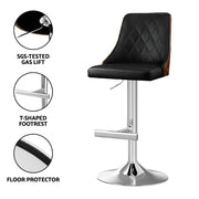 Soren PU Leather & Bentwood Gas-Lift Swivel Bar Stool Set of 2 – Black & Wood — image 6