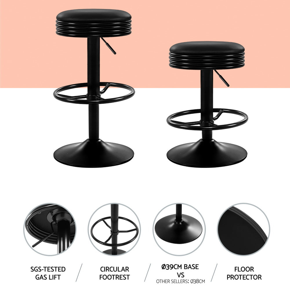 Anton PU Leather Gas-Lift Swivel Bar Stool Set of 4 – Black