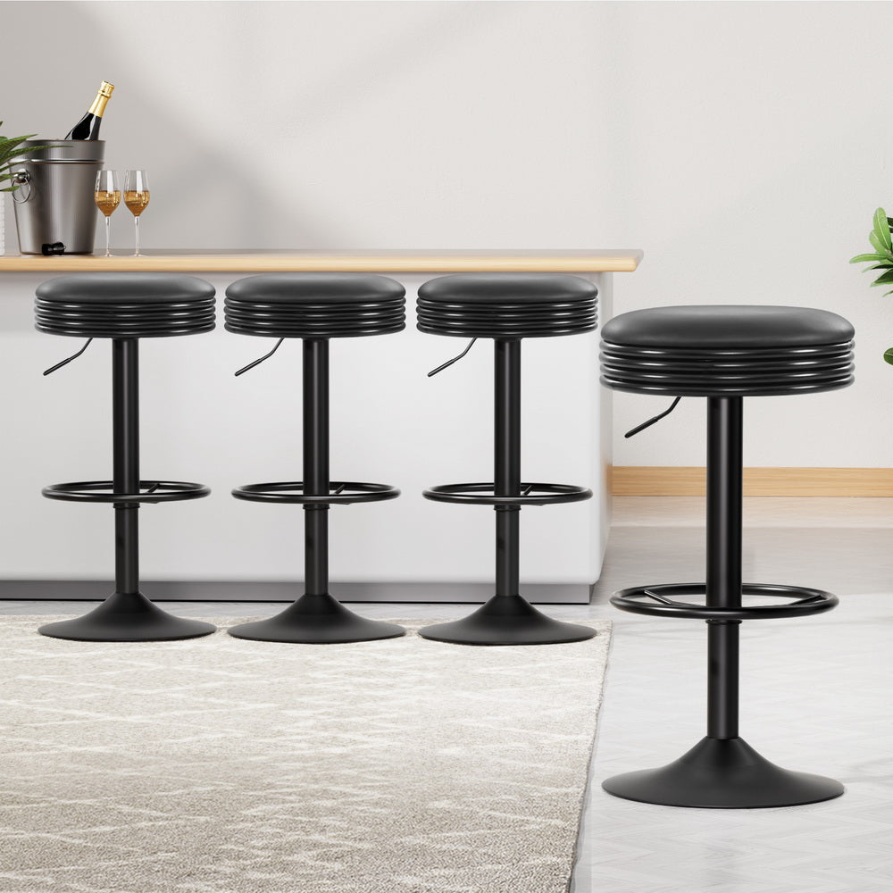 Anton PU Leather Gas-Lift Swivel Bar Stool Set of 4 – Black