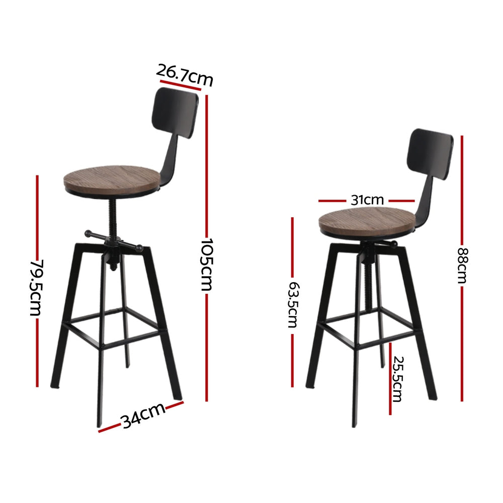 Forge Wooden Gas-Lift Swivel Bar Stool Set of 4 – Black