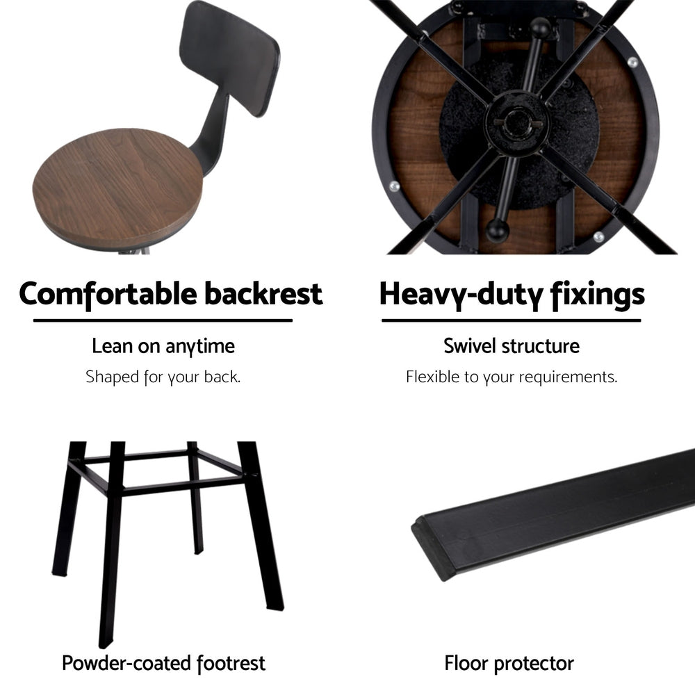 Forge Wooden Gas-Lift Swivel Bar Stool Set of 4 – Black