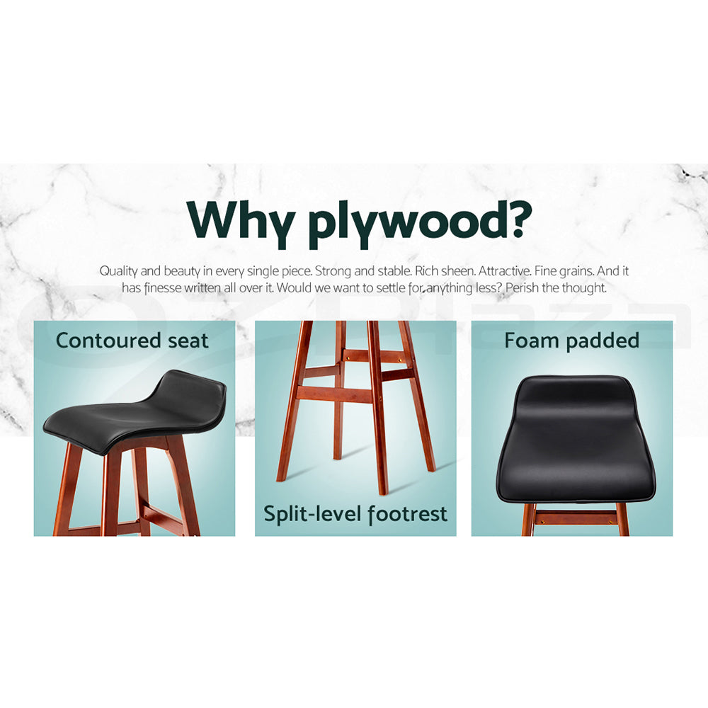 Sliva PU Leather Kitchen Bar Stool Set of 4 – Black & Wood — image 4
