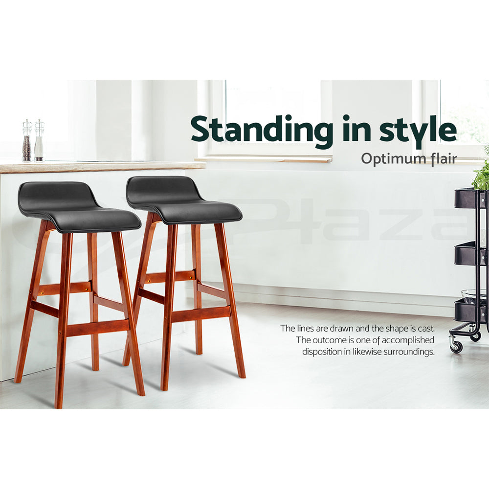 Sliva PU Leather Kitchen Bar Stool Set of 4 – Black & Wood — image 5
