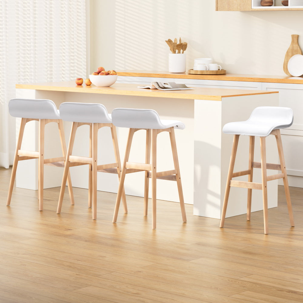 Sliva PU Leather Kitchen Bar Stool Set of 4 – White & Wood — image 1