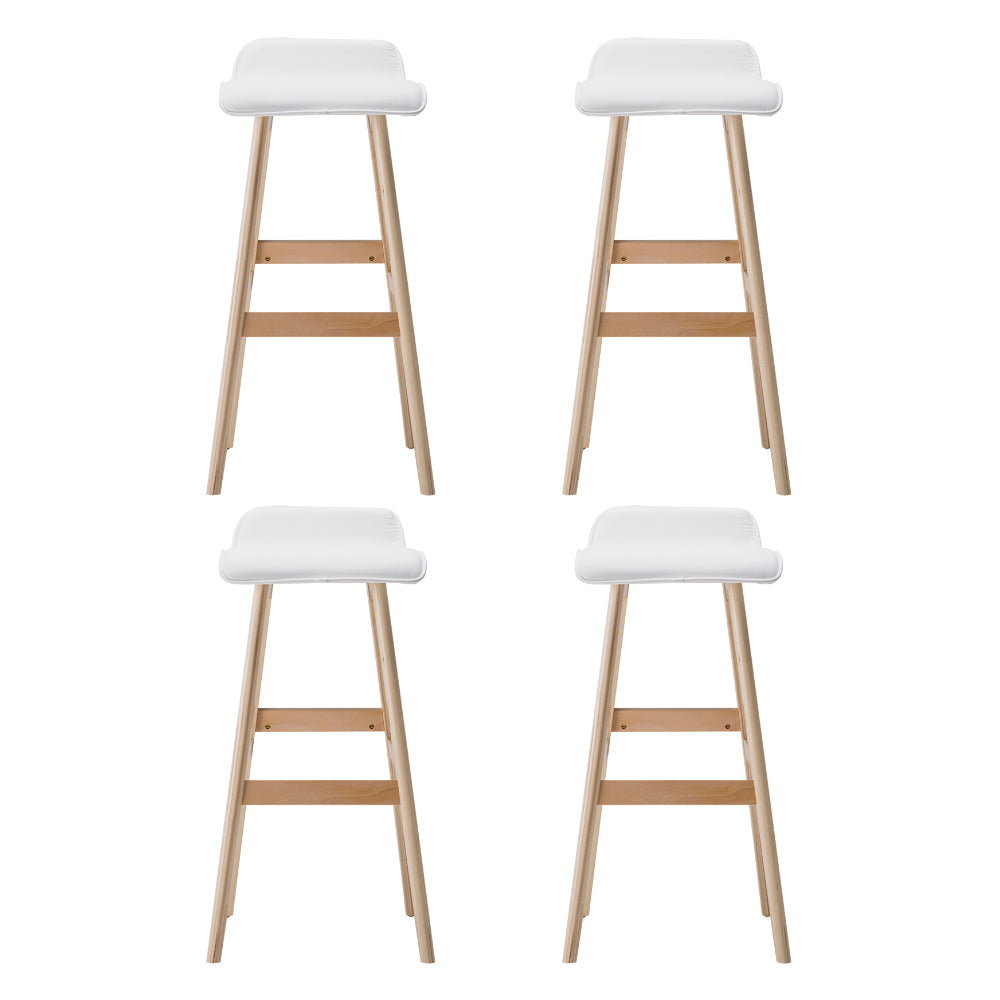 Sliva PU Leather Kitchen Bar Stool Set of 4 – White & Wood — image 3