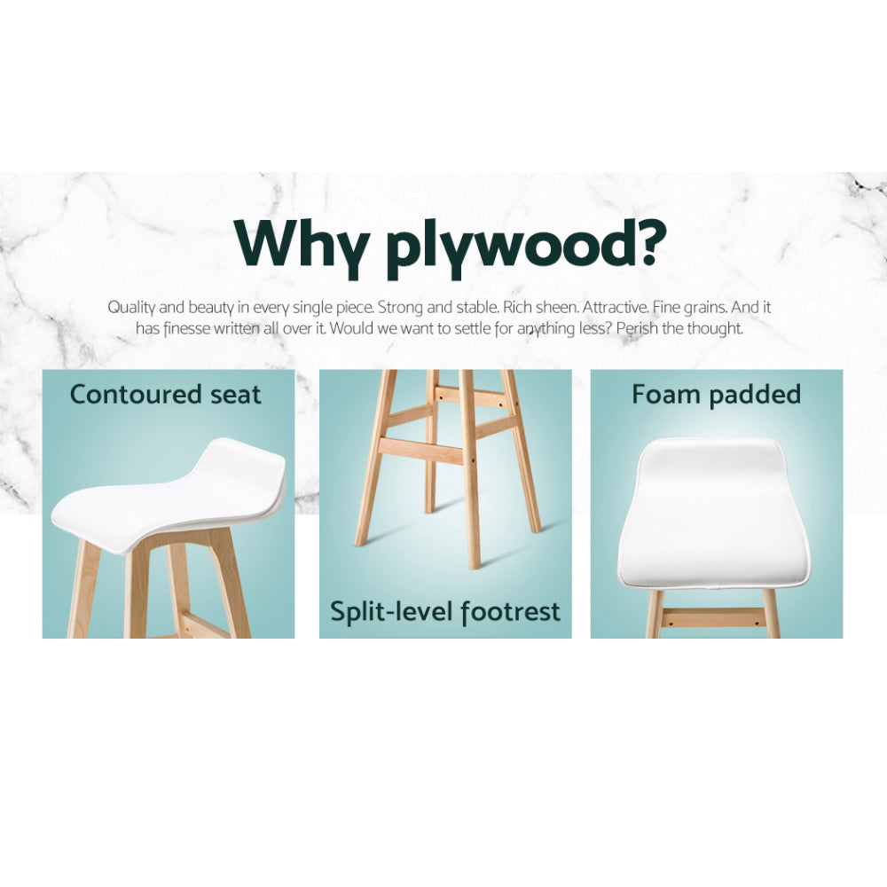 Sliva PU Leather Kitchen Bar Stool Set of 4 – White & Wood — image 4