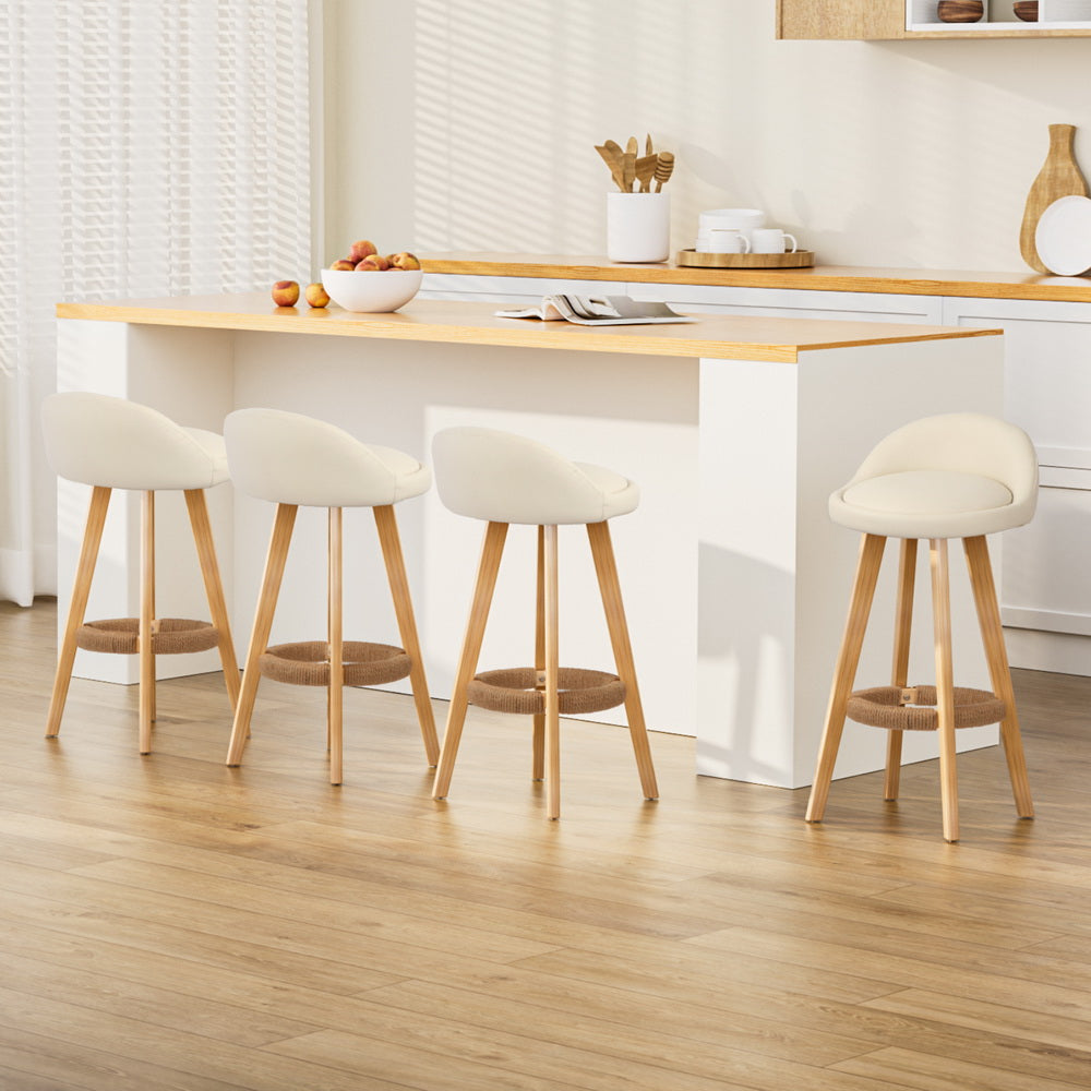 Dalvey PU Leather Wooden Swivel Bar Stool Set of 4 – Beige — image 1