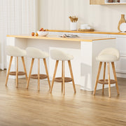 Dalvey PU Leather Wooden Swivel Bar Stool Set of 4 – Beige — image 1