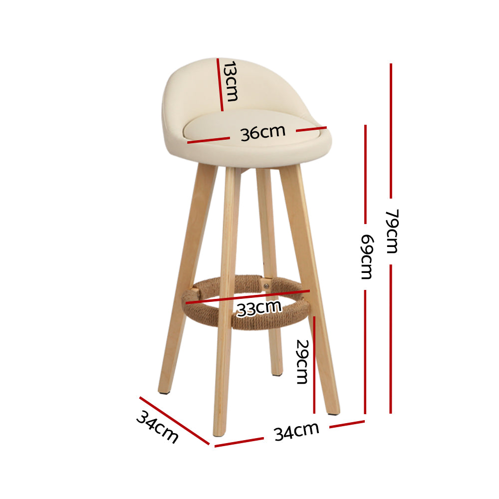 Dalvey PU Leather Wooden Swivel Bar Stool Set of 4 – Beige — image 2