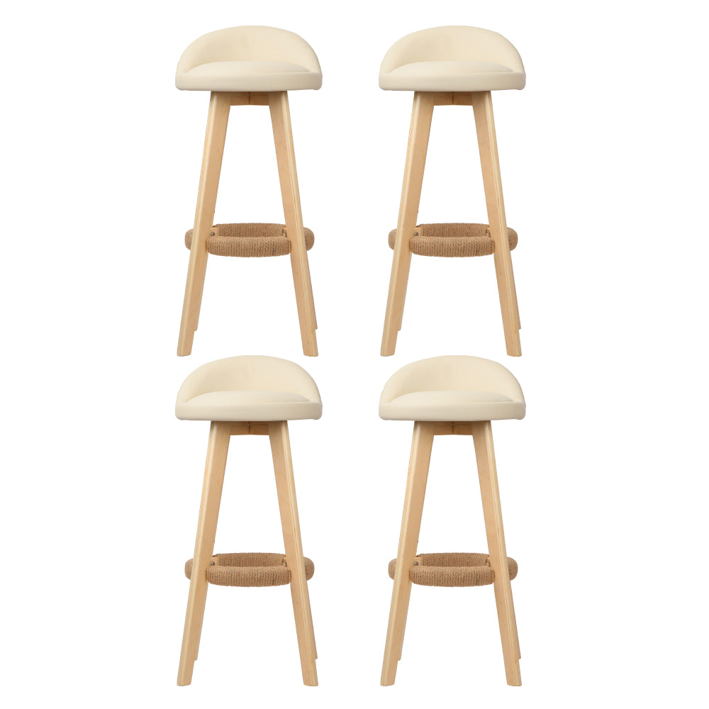 Dalvey PU Leather Wooden Swivel Bar Stool Set of 4 – Beige — image 3