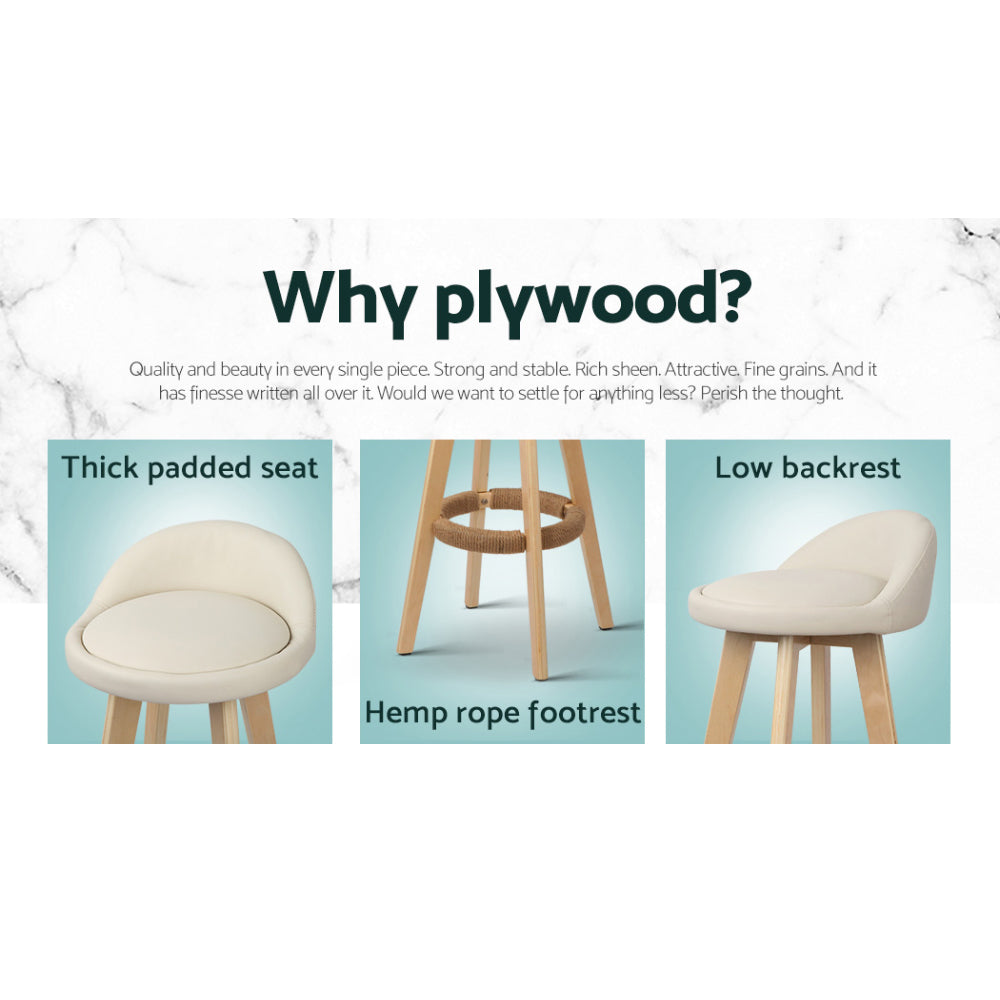 Dalvey PU Leather Wooden Swivel Bar Stool Set of 4 – Beige — image 4