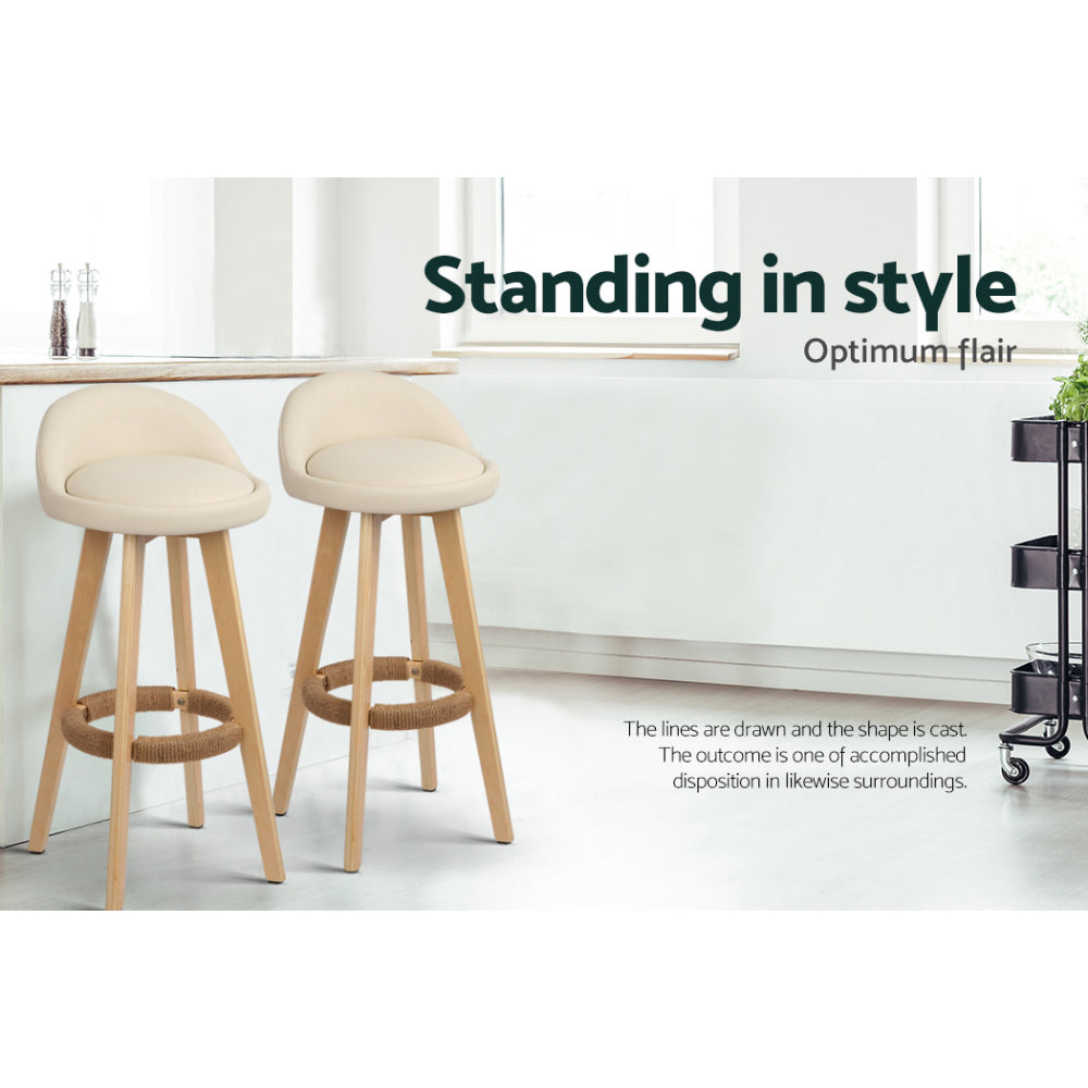 Dalvey PU Leather Wooden Swivel Bar Stool Set of 4 – Beige — image 5