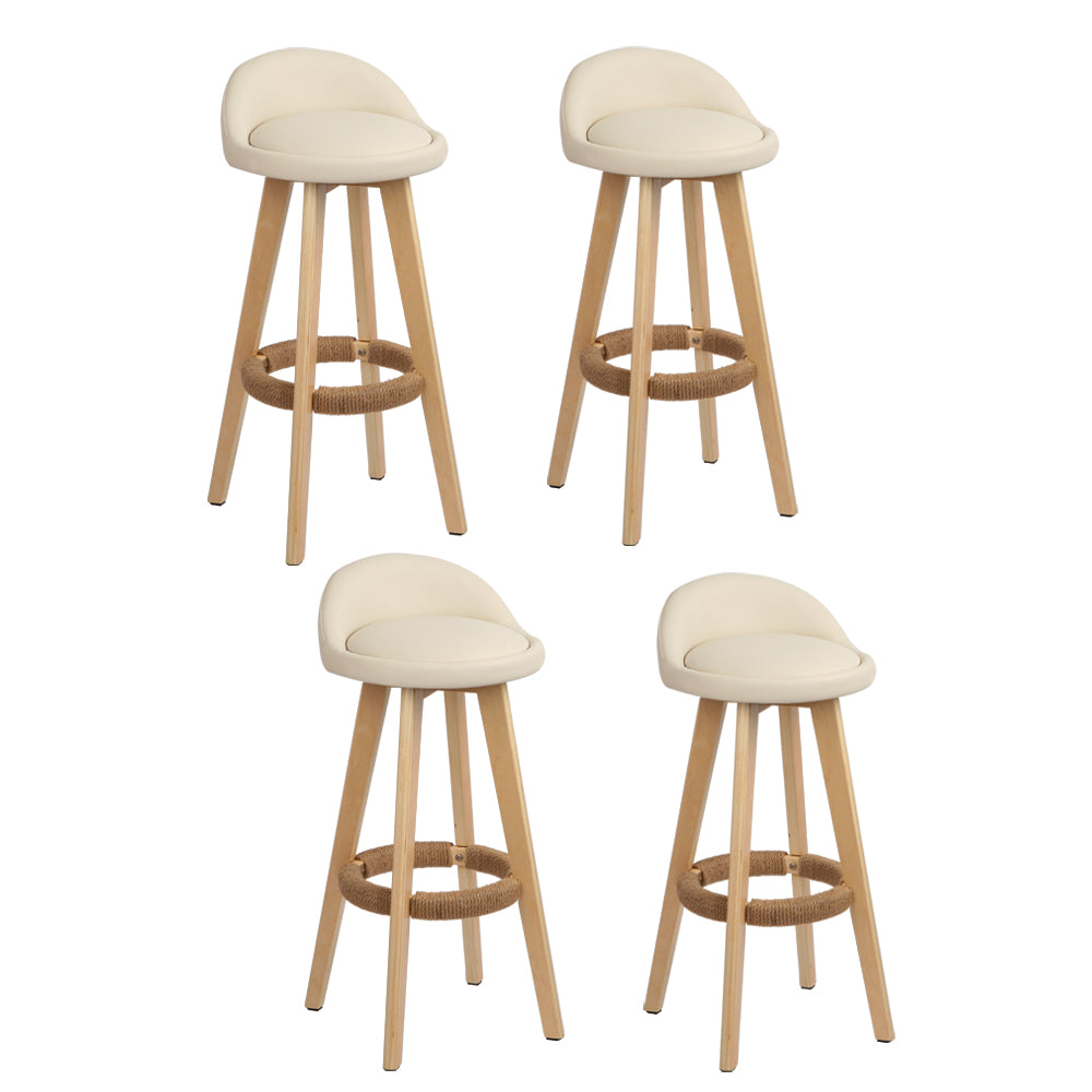 Dalvey PU Leather Wooden Swivel Bar Stool Set of 4 – Beige — image 7