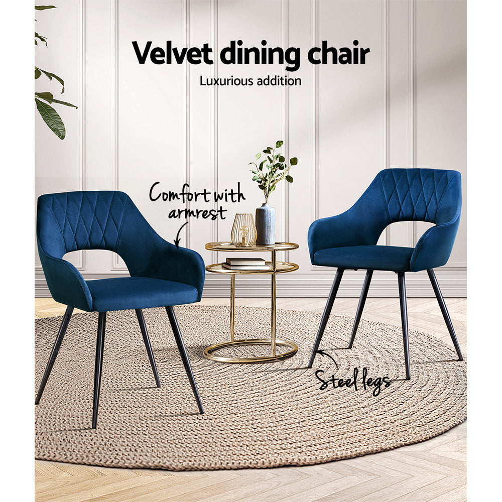 Malone Velvet Dining Chair Set of 2 – Blue