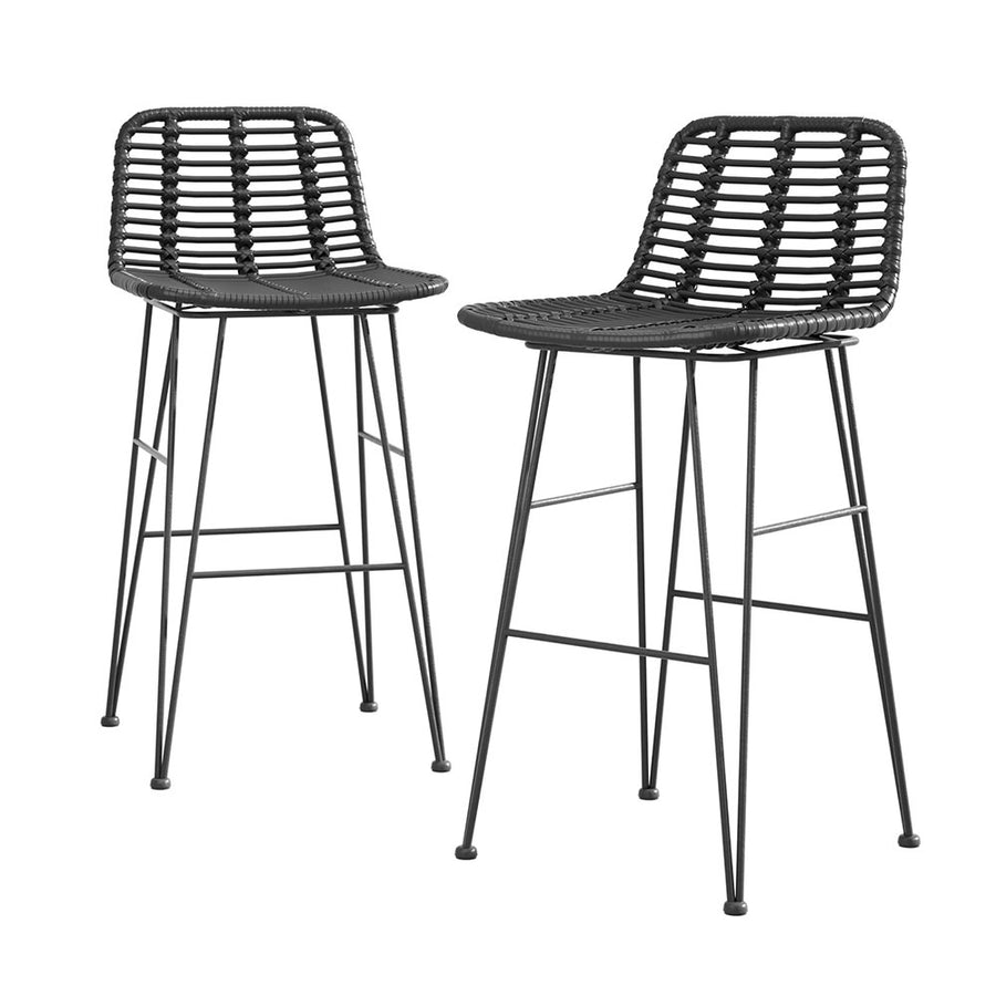Cobalt Rattan Bar Stool Set of 2 – Black
