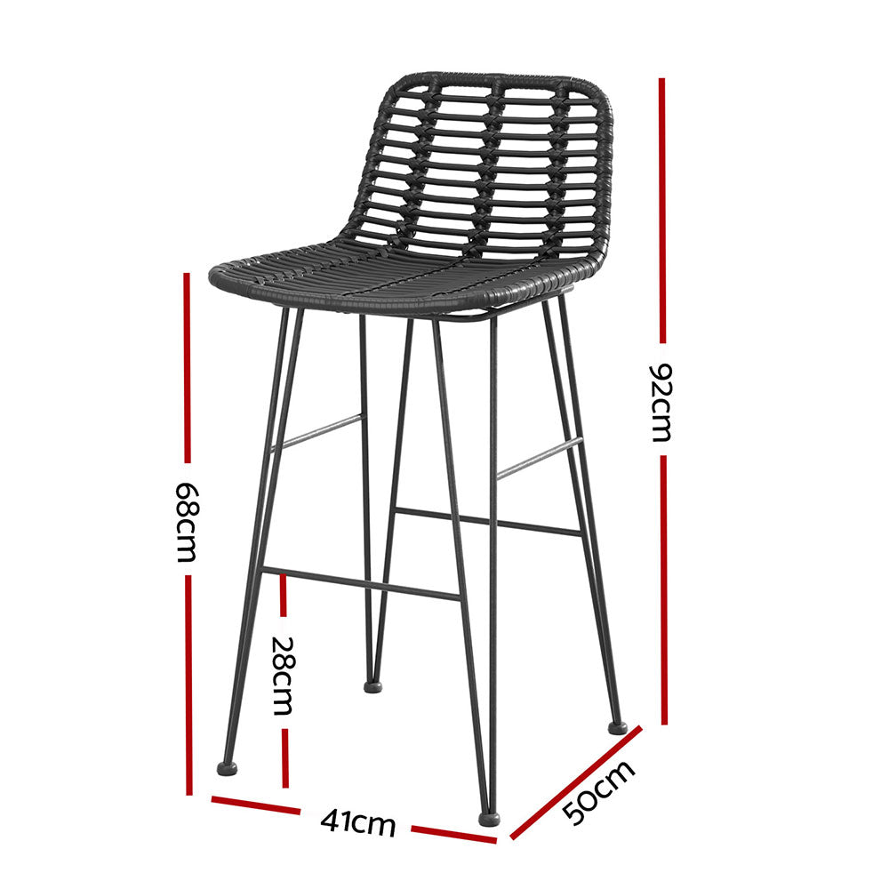Cobalt Rattan Bar Stool Set of 2 – Black