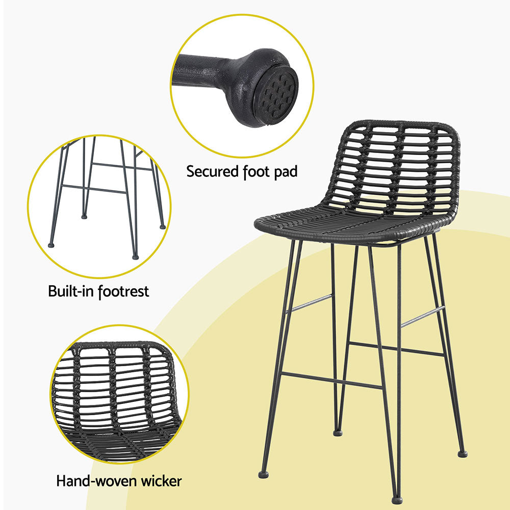Cobalt Rattan Bar Stool Set of 2 – Black