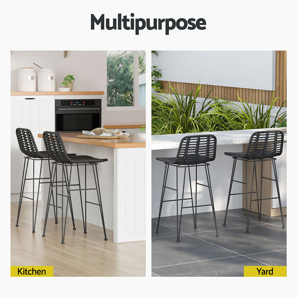 Cobalt Rattan Bar Stool Set of 2 – Black