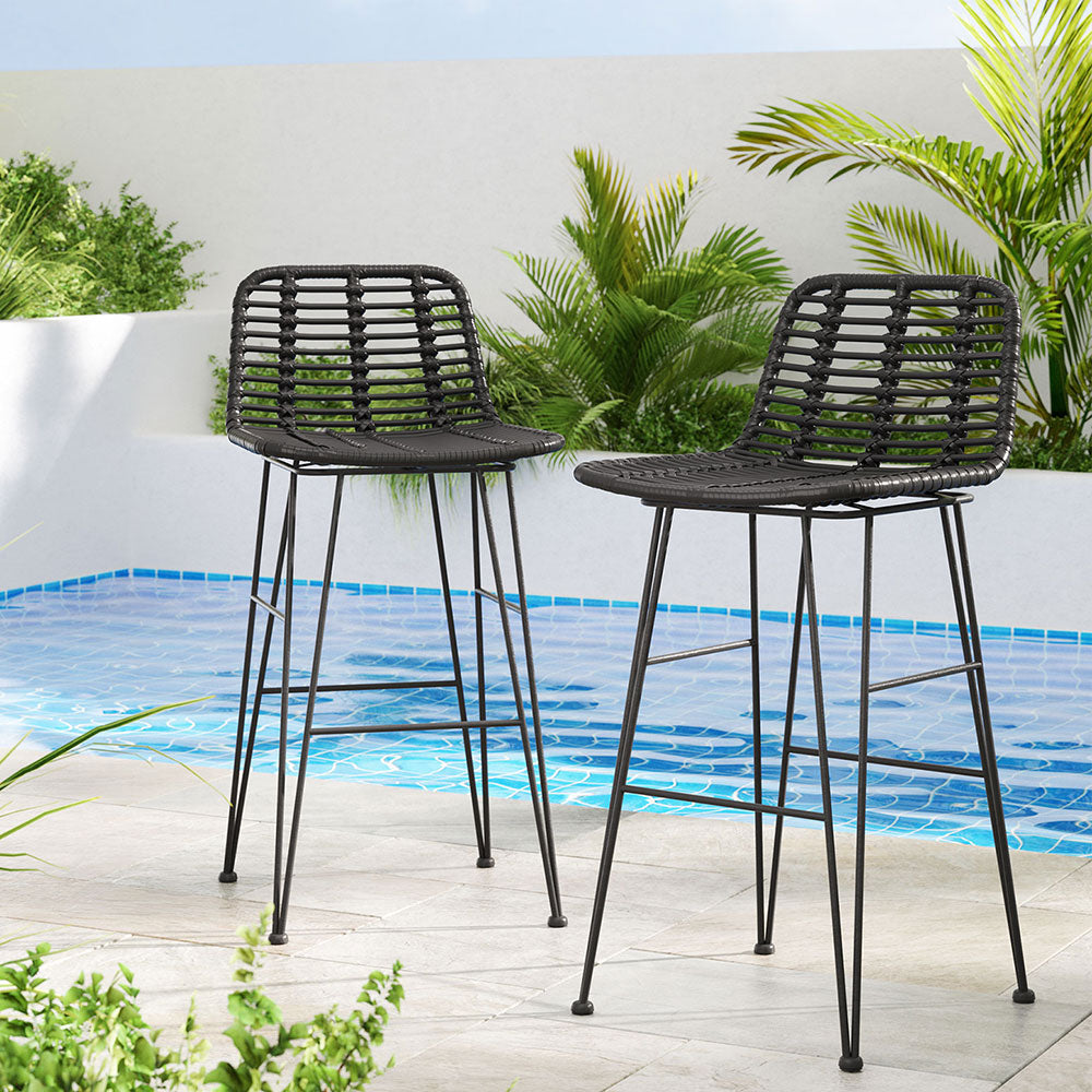 Cobalt Rattan Bar Stool Set of 2 – Black