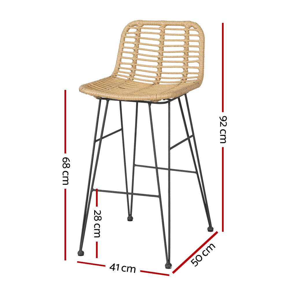 Cobalt Rattan Bar Stool Set of 2 – Natural Wicker & Black Frame
