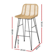 Cobalt Rattan Bar Stool Set of 2 – Natural Wicker & Black Frame