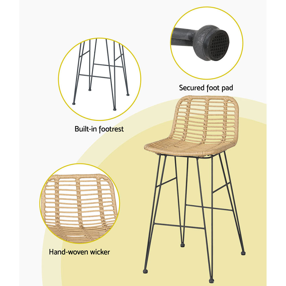 Cobalt Rattan Bar Stool Set of 2 – Natural Wicker & Black Frame