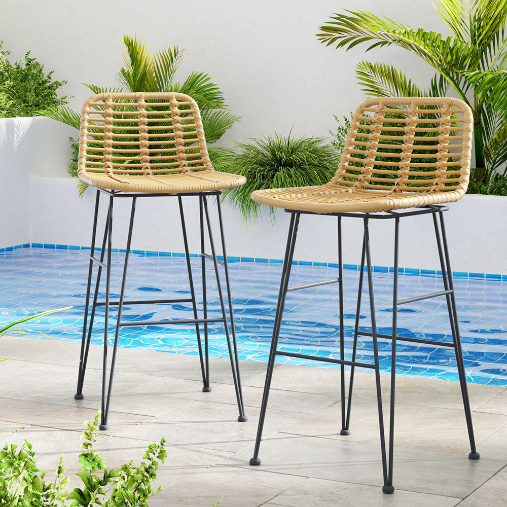 Cobalt Rattan Bar Stool Set of 2 – Natural Wicker & Black Frame