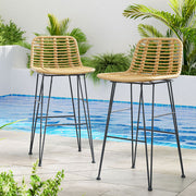 Cobalt Rattan Bar Stool Set of 2 – Natural Wicker & Black Frame