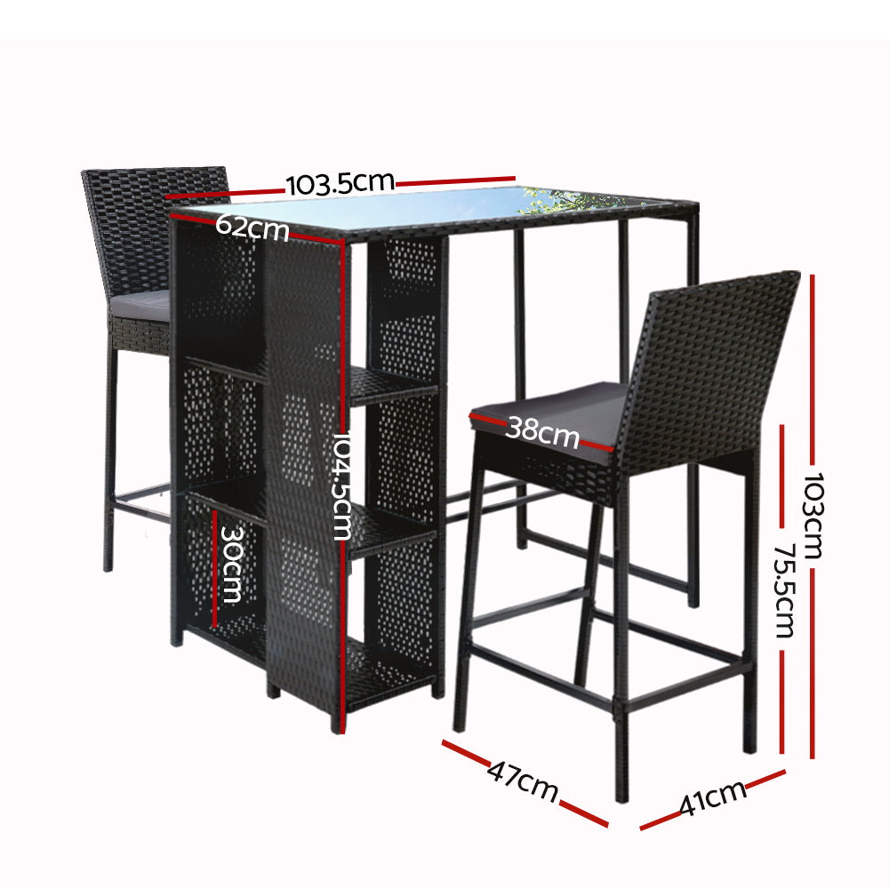 Harlow Wicker Outdoor Bistro Set – Grey
