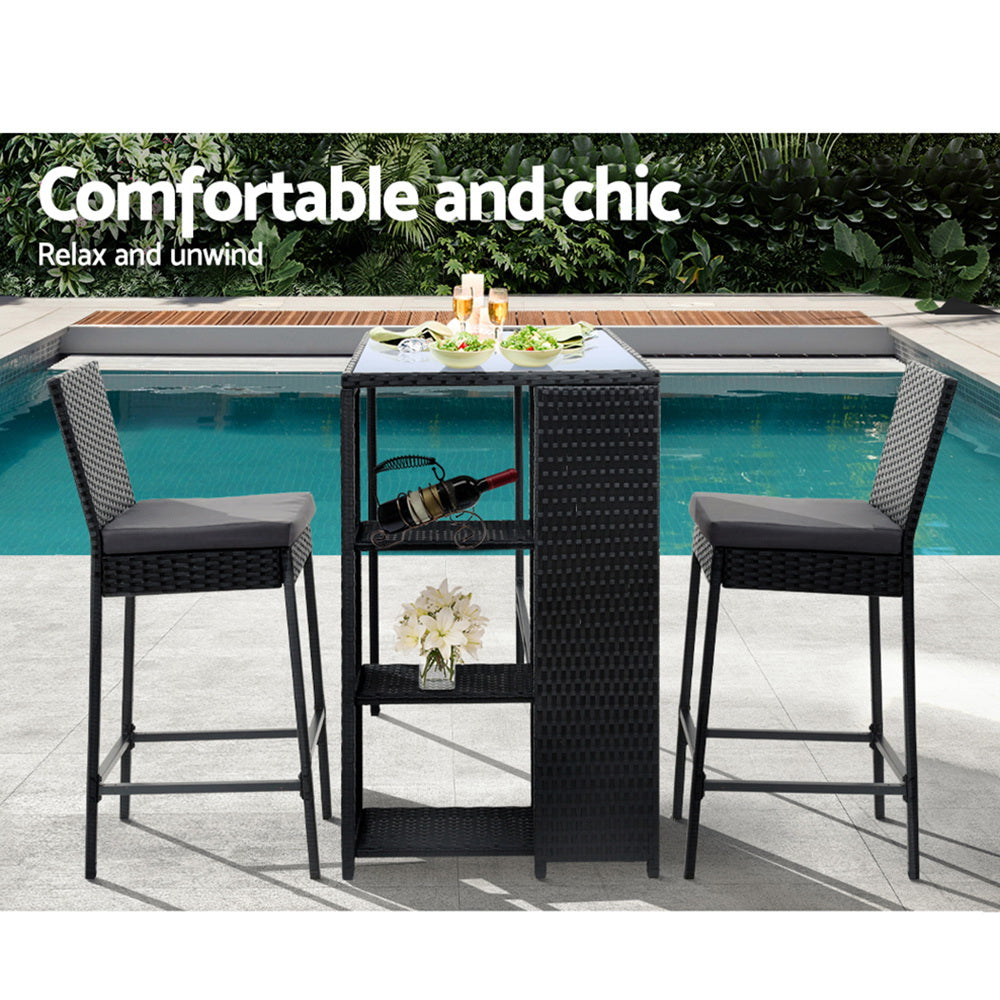 Harlow Wicker Outdoor Bistro Set – Grey