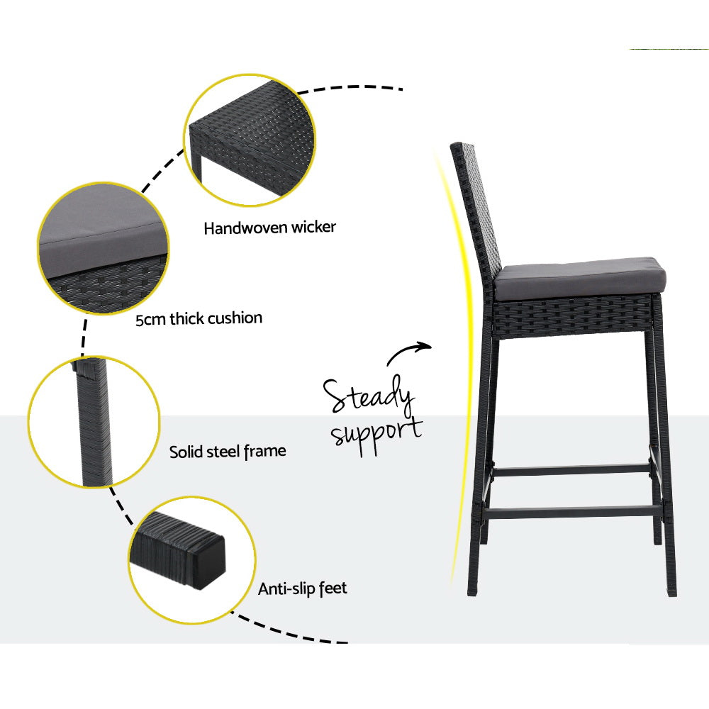 Harlow Wicker Outdoor Bistro Set – Grey