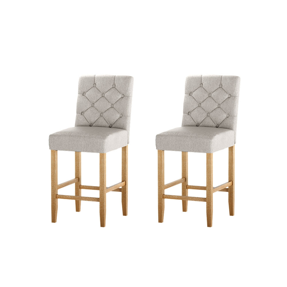Button Fabric Bar Stool Set of 2 – Beige