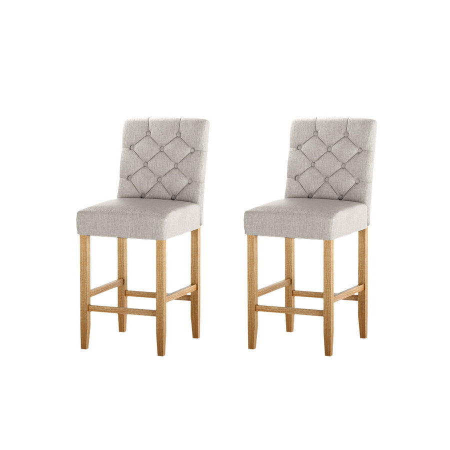Button Fabric Bar Stool Set of 2 – Beige