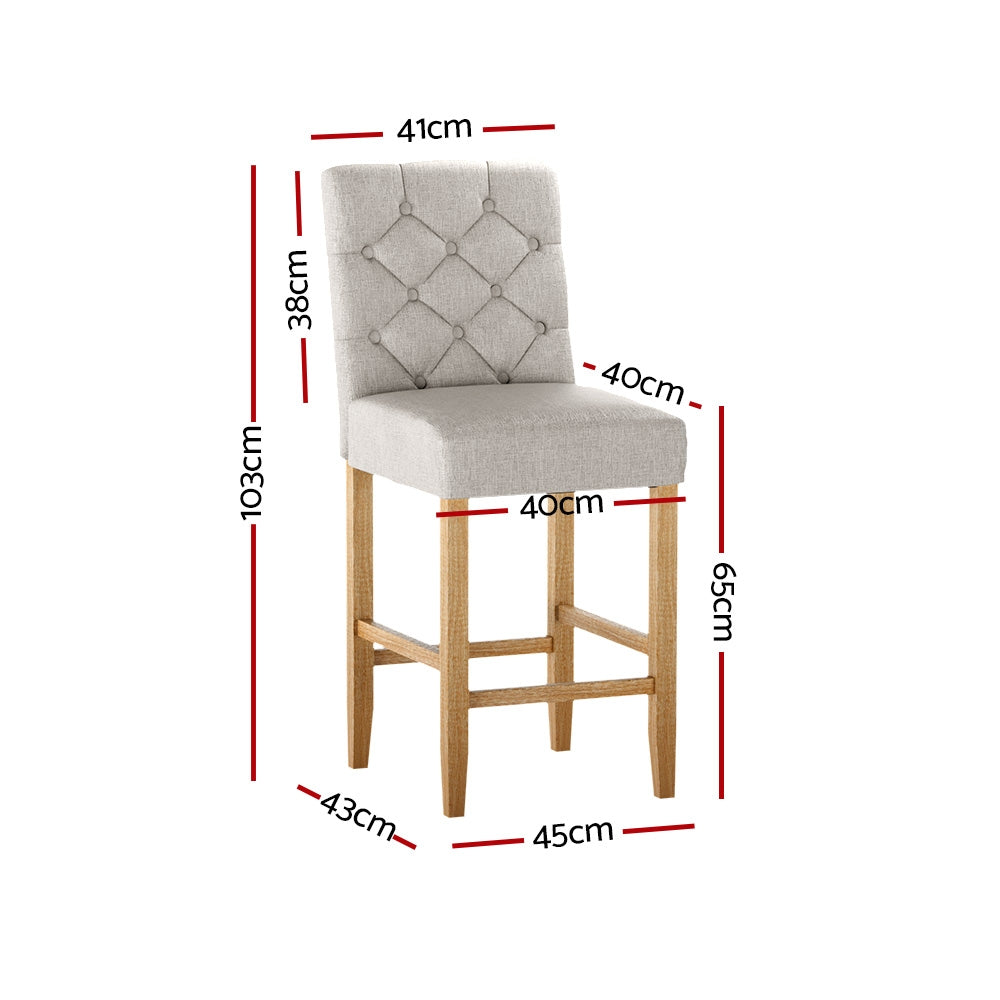 Button Fabric Bar Stool Set of 2 – Beige