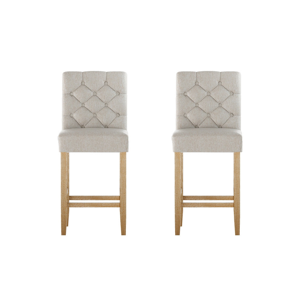 Button Fabric Bar Stool Set of 2 – Beige
