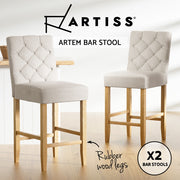 Button Fabric Bar Stool Set of 2 – Beige