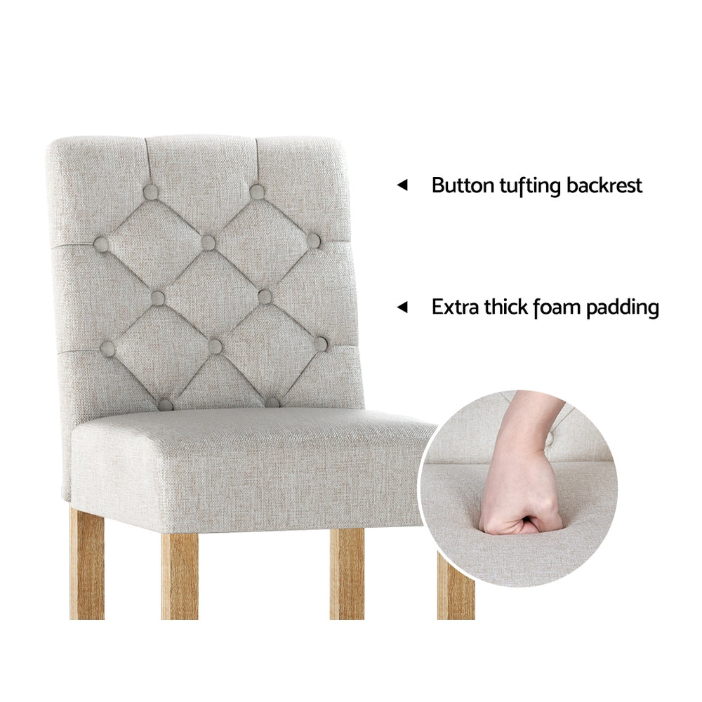 Button Fabric Bar Stool Set of 2 – Beige
