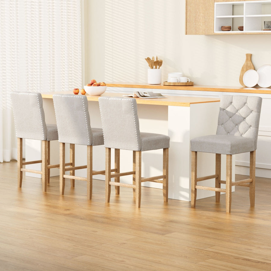 Button Fabric Counter Stool Set of 4 – Beige — image 1