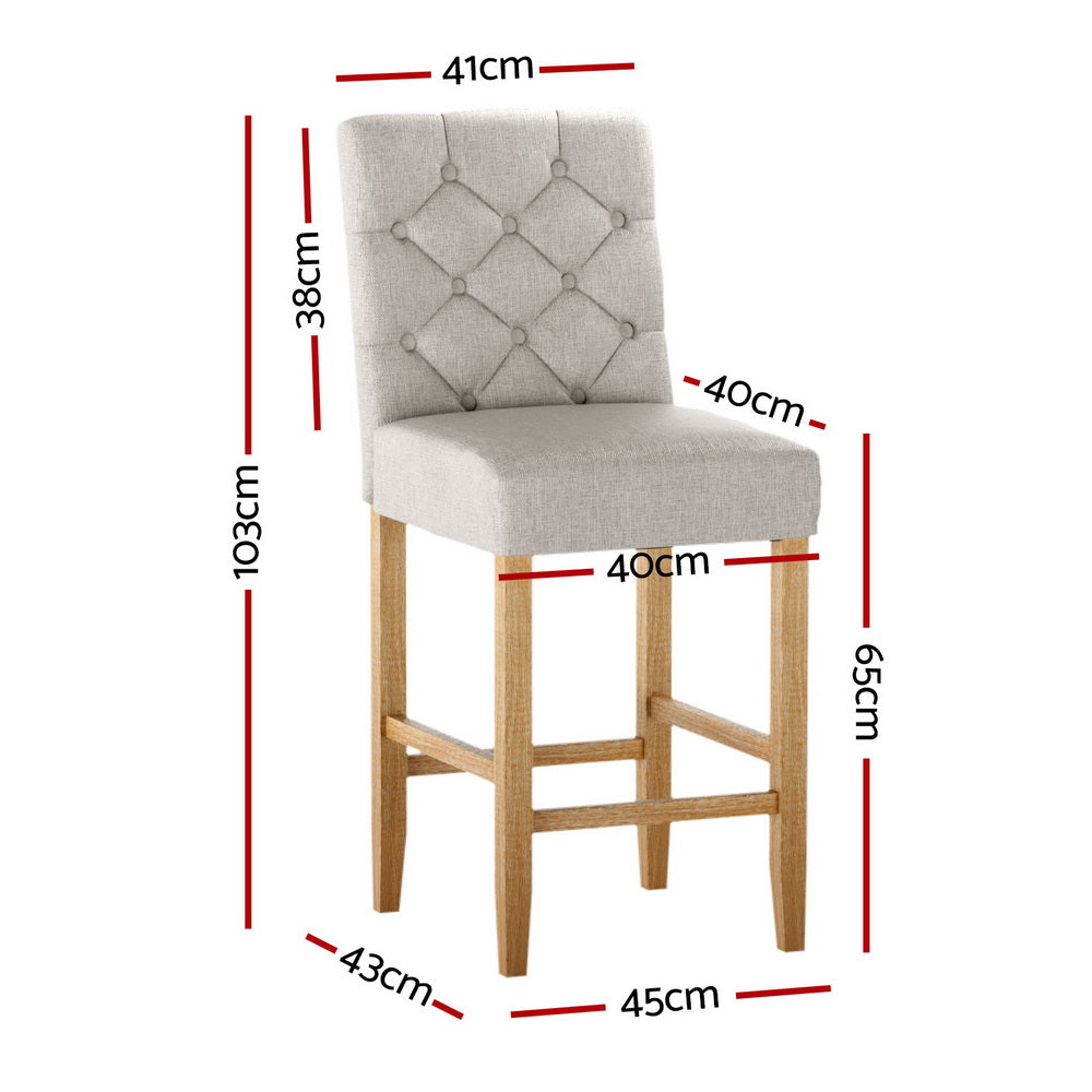Button Fabric Counter Stool Set of 4 – Beige — image 2