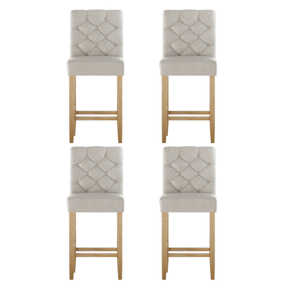Button Fabric Counter Stool Set of 4 – Beige — image 3